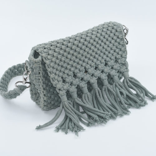 Handcrafted Grey Crochet Side Bag with Fringe
