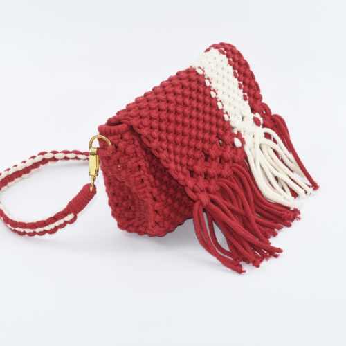 Red & White Crochet Shoulder Bag with Fringe