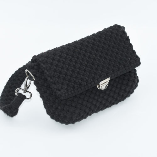 Black Hand-Crocheted Satchel Bag
