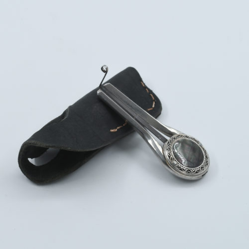 Ornate Metal Jaw Harp with Leather Case (A)