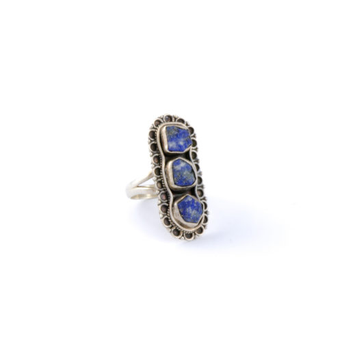 Mexican Sterling Silver Ring with Three Lapis Lazuli Stones