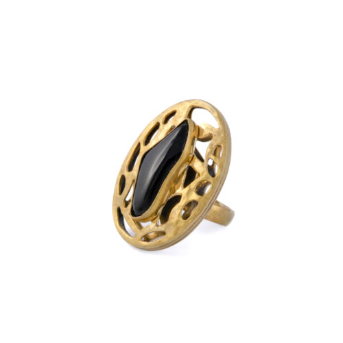 Gold-Coated Brass Ring with Black Jade Stone