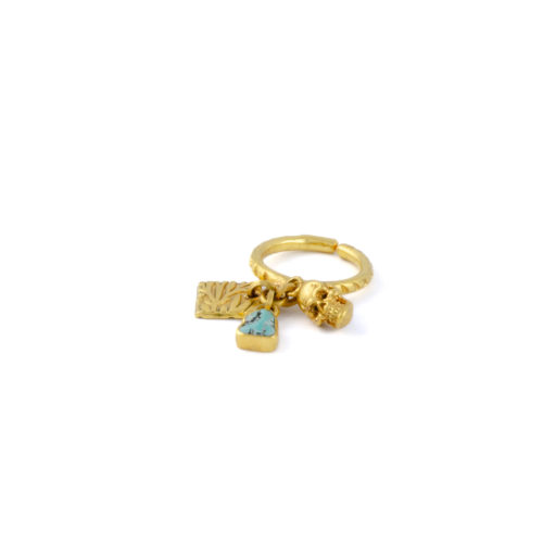 Extravagant Gold-Coated Brass Ring with Turquoise