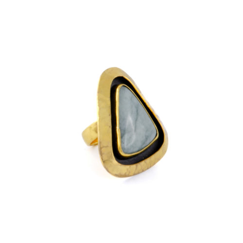 Gold-Coated Brass Ring with Jaguar Jade Stone