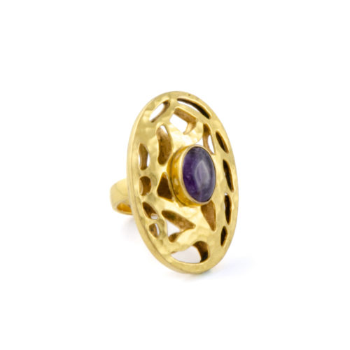 Gold-Coated Brass Ring with Amethyst Stone